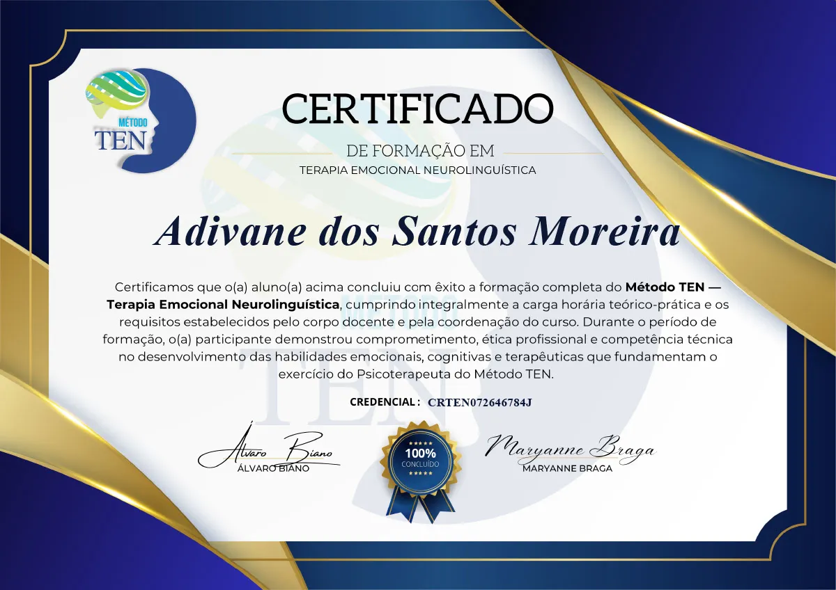 Certificado de Formação em Terapia Emocional Neurolinguística, Método TEN