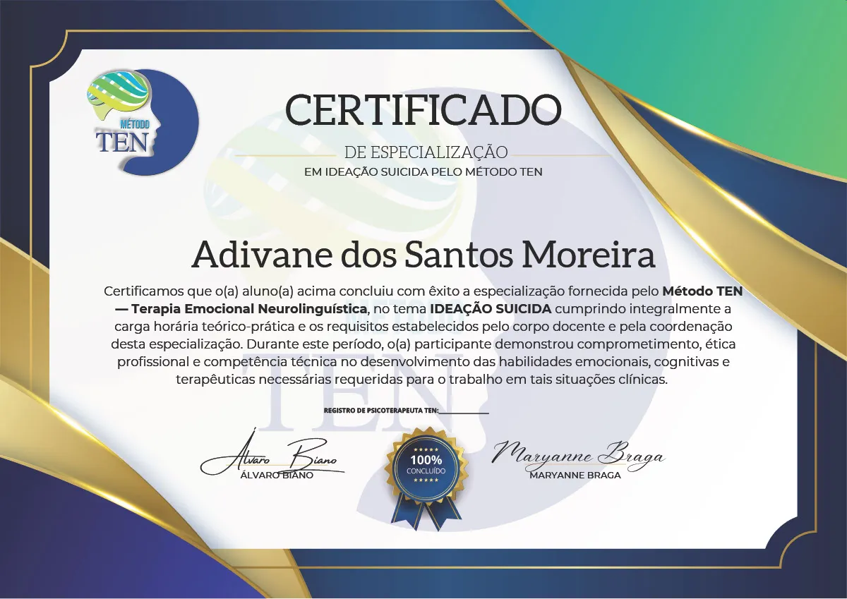 Certificado de Especialização em Ideação Suicida pelo Método TEN